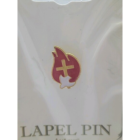Religious Pin Red Flames Gold Cross White Dove Holy Spirit Auton 2013 Enamal - Picture 7 of 8